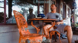 Horny Hippie jerks off by the front porch