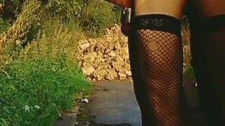 Public pee cum nude and stockings compilation
