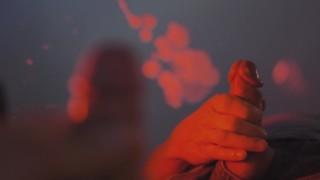 Slow Motion Cumshot on mirror. Close-up Solo Jerk off