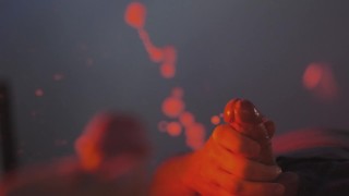 Slow Motion Cumshot on mirror. Close-up Solo Jerk off