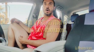 Nudist Hippie jerking off in the car