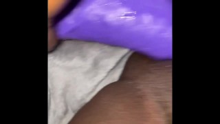 Ebony creams on dildo 