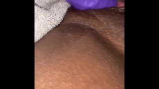 Ebony creams on dildo 