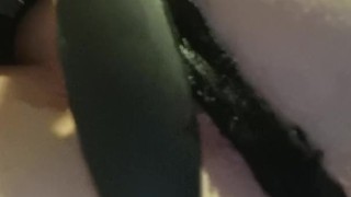 Crossdressing and inserting thick buttplug in my smooth ass while wearing a thong.