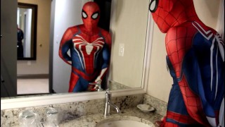 spiderman insomniac hotel jerk off and cum