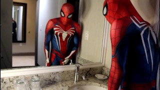 spiderman insomniac hotel jerk off and cum
