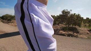 Flashing my boner in see thru basketball shorts for the cyclists and runners