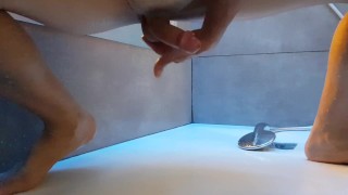 He jerks off his tasty cock in the shower