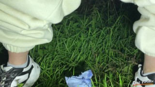 A girl pisses in the forest. Pissing in Nature