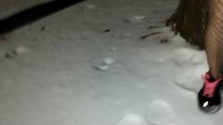 Milf getting naked in the snow