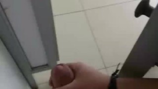 Public toilets jerk off, almost caught! Perv