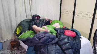 Cum my Shiny nylon jacket Overfilled