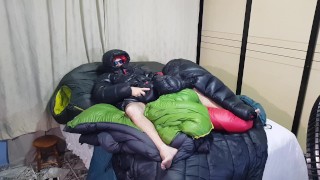 Cum my Shiny nylon jacket Overfilled