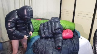 Cum my Shiny nylon jacket Overfilled