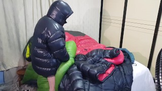 Cum my Shiny nylon jacket Overfilled