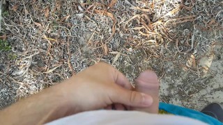 Boy with a small cock pissing in the pine forest ALMOST CAUGHT