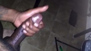 Huge juicy cumshot from a big black hard ebony cock/dick 