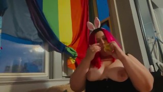 Sucking on a banana and showing my tits 