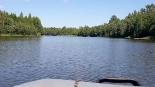 A Russian came to a camping site with friends, and jerks off his big cock in a tent