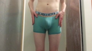Desperate Twink Pissing Blue Hollister Trunks