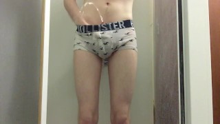 Desperate College Twink Pissing His Tight White Trunks