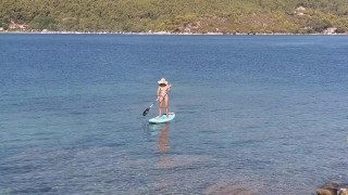 PUBLIC totally NAKED on SUP# At 04 min some crazy boatmen disturb my NUDISM Joy to take CloseUP pics