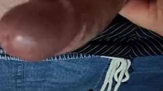 Guy jerking off uncut cock
