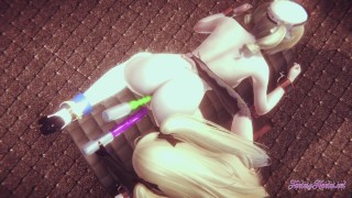 Genshin Impact Yuri Hentai - Fischl cunnilingus to Barbara with and put two dildos in ass and pussy