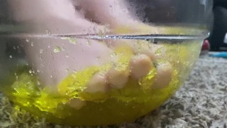 Yellow Jell-O between my toes!