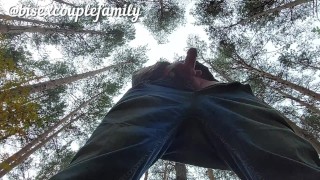 Jerking off and cumming on a forest path