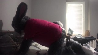 Murrsuit bunny taking a huge dildo on a fuck machine