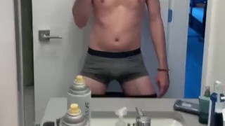 Smooth horny twink needs something to fuck, BIG bulge in undies.