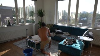 Guy cleaning naked