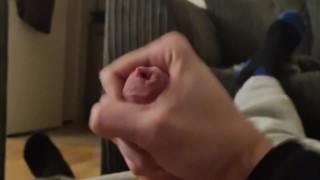 Uncut straight lad moans and cums (big cumshot)