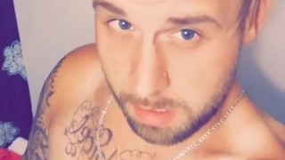 Sexy tatted dude jerkin in bathroom
