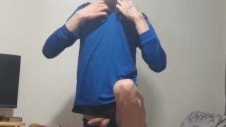 Sexy lad wearing layers of clothes with Perfect skinny body does strip tease