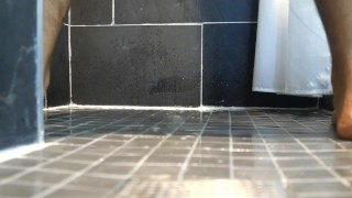 LAYING BEHIND ME WATCHING ME PEE ON THE FLOOR