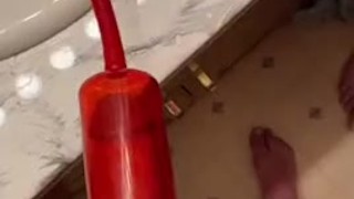 Friend using a dick pump on me