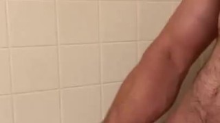 Stroking my rock hard cock in the shower