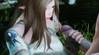 Skyrim elf girl and kind adventurer