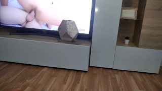 Jerking off a rich cock wet with saliva watching facial from a beautiful busty blonde 18 years old