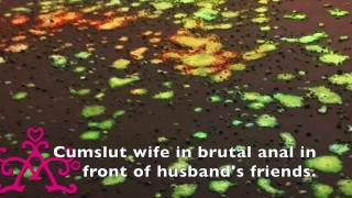 Cumslut wife blindfolded and anally fucked raw on breedinng bench by 12 strangers