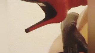 Red Thigh-High Boots In Latex, Cock-Ring & Butt-Plug