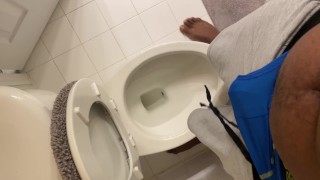 Thirsty? Have a sip - black boy pisses in toilet