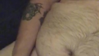 Chubby hairy daddy moans while stroking his thick uncut cock until he cums 