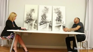 Office MILF Sara Jay Gets Her Dick Swinging Coworker's Cum!