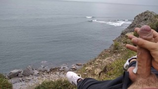 Big Beautiful Big Fat Cock Gets Handjob in Public with Gorgeous Sea Views