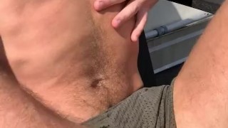 Uncut twink outdoor jerk and cum
