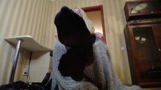 Smell feet in nylon stockings after a long day (custom video)