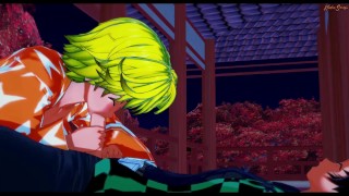 Zenitsu wraps his legs around Tanjiro and lets him cum in his ass - Demon Slayer Hentai.